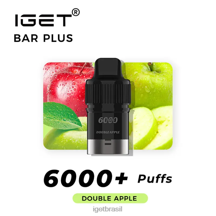 IGET Store barra sem nicotina mais pod 6000 baforadas B6X82378 maçã dupla