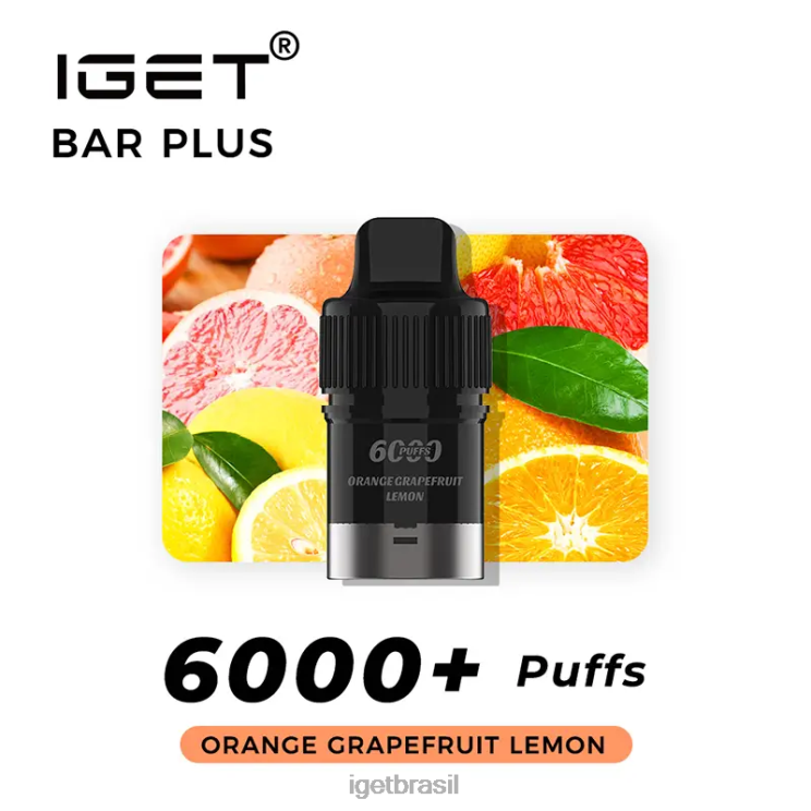 IGET Bar barra sem nicotina mais pod 6000 baforadas B6X82380 laranja toranja limão