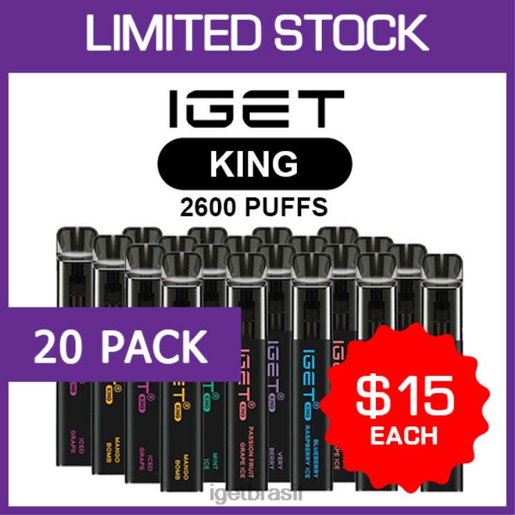 IGET Vape Sale king - 2600 baforadas - pacote com 20 B6X82503